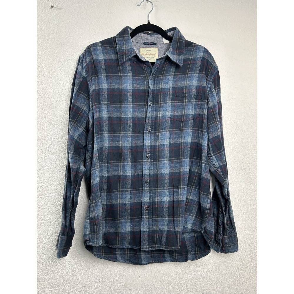 Original Weatherproof Vintage Flannel Shirt Men's Size Large Blue‎ Long